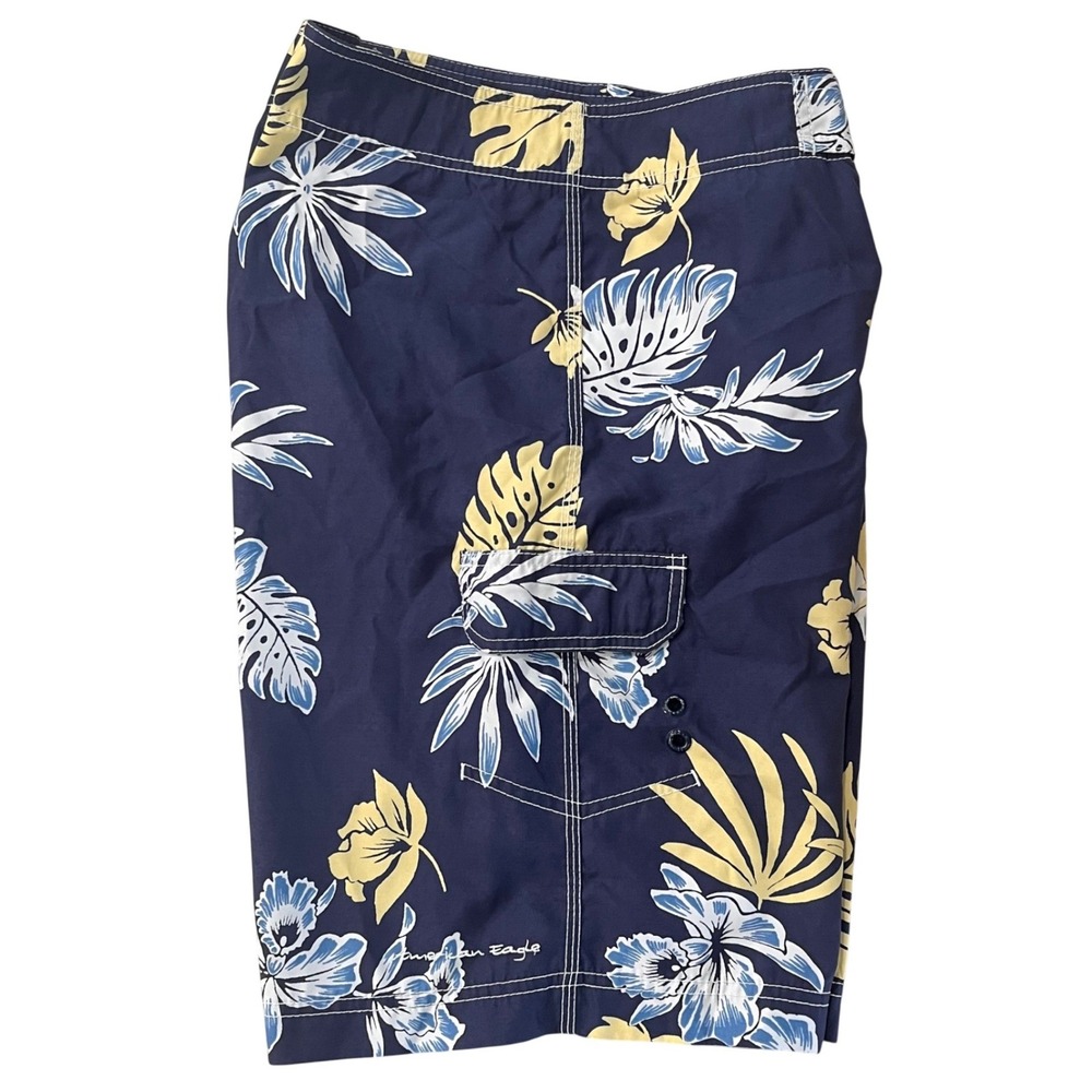 American Eagle Mens Board Shorts 33 Navy Floral Tropical Swim Trunks Beachwear - Picture 7 of 9